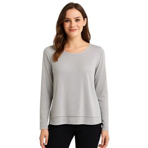 Chico's Size 0 (X-Small) Sheer Shiny Silver Blouse 2 Layers Stretch Long Sleeve